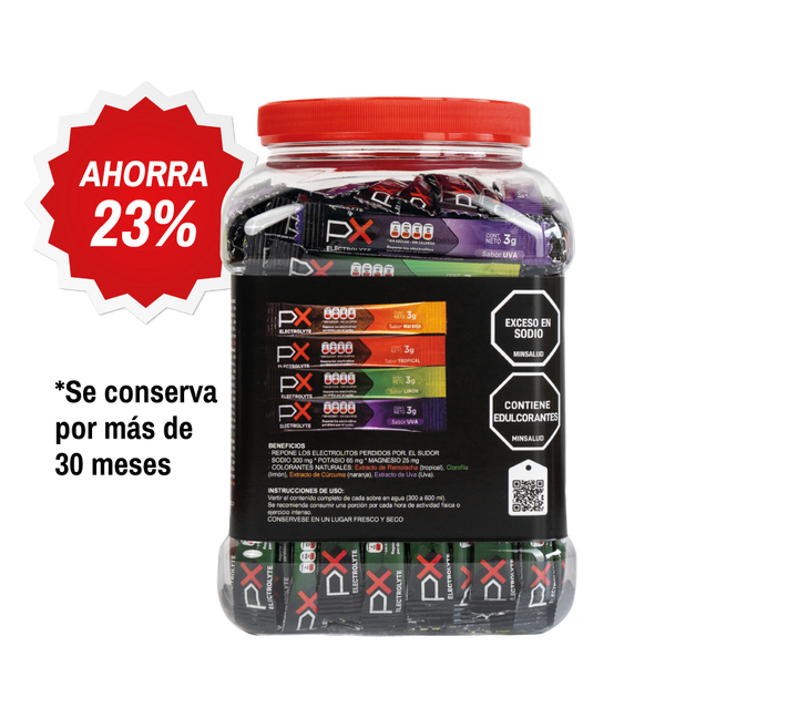 260 sobres (bombonera) de PX Electrolyte. Bebida hidratante sin azúcar / sin calorías