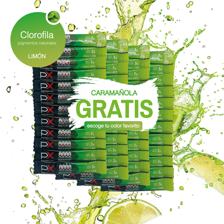 48 sobres de PX Electrolyte + Caramañola. Bebida hidratante sin azúcar / sin calorías