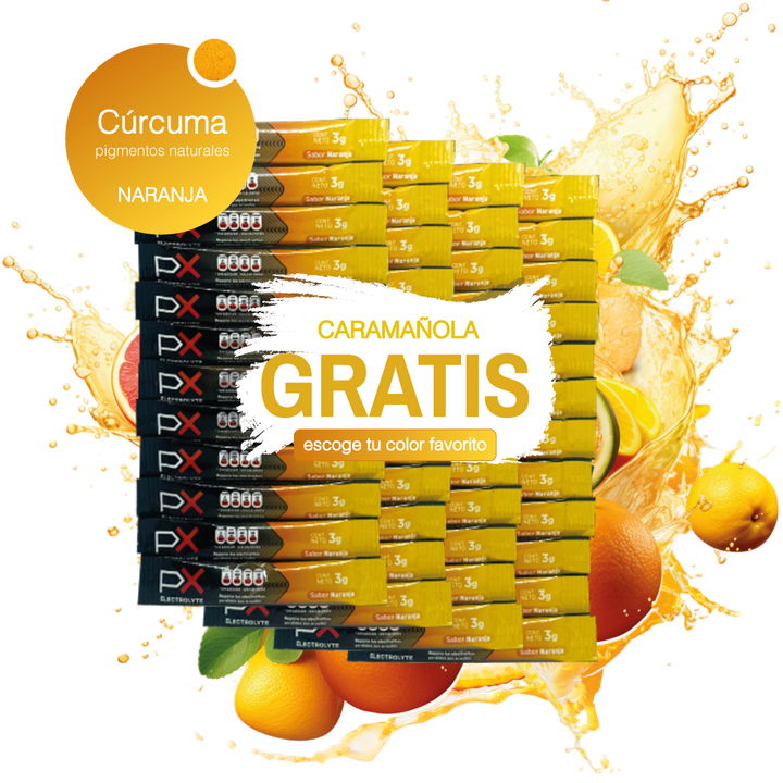 48 sobres de PX Electrolyte + Caramañola. Bebida hidratante sin azúcar / sin calorías