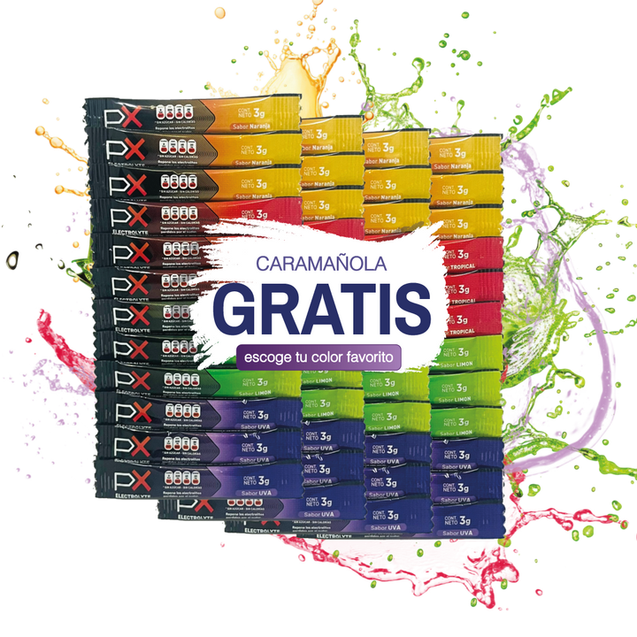 48 sobres de PX Electrolyte + Caramañola. Bebida hidratante sin azúcar / sin calorías